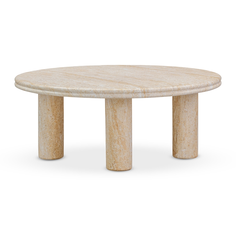 Pemberly Row Faux Travertine Indoor/Outdoor 32 inch Round Accent Table