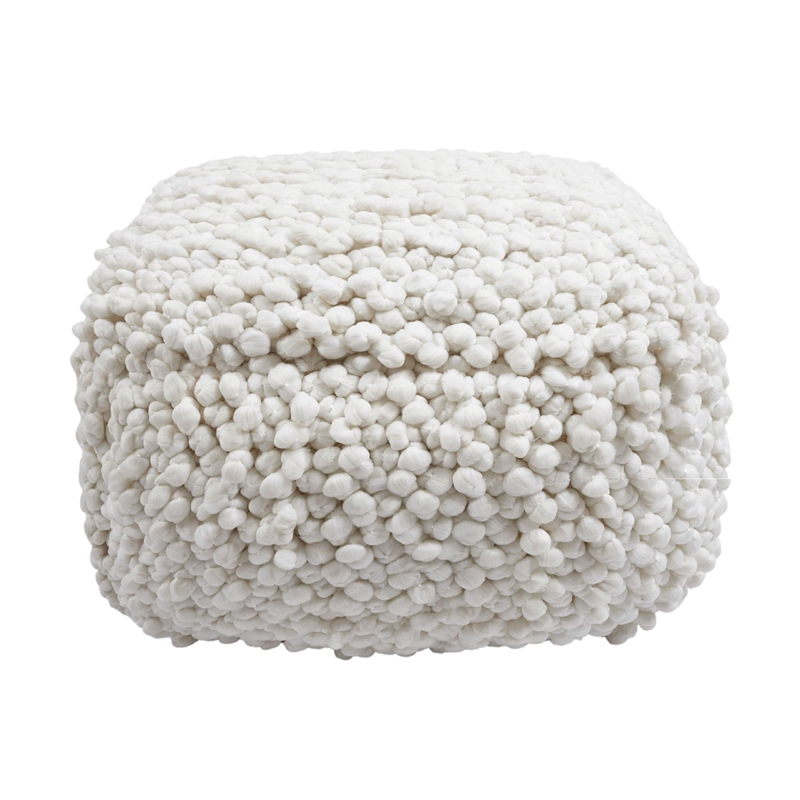 Pemberly Row Handmade Modern Transitional Cream Finish Woven Pouf