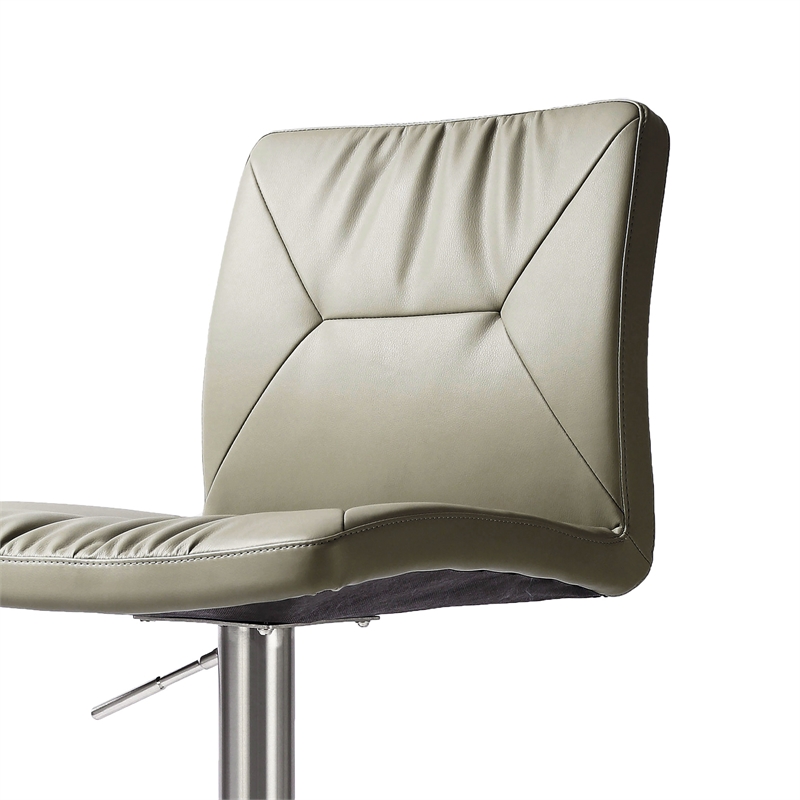 Pemberly Row Light Grey Vegan Leather on Silver Adjustable Stool
