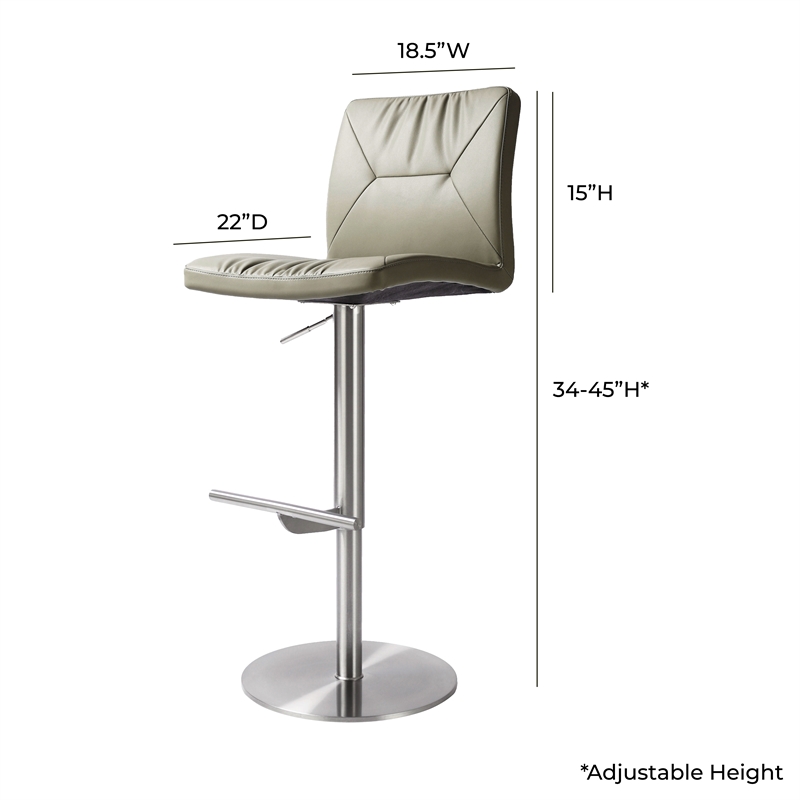 Pemberly Row Light Grey Vegan Leather on Silver Adjustable Stool