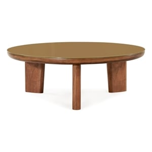 Pemberly Row Contemporary Walnut and Glass Round Coffee Table
