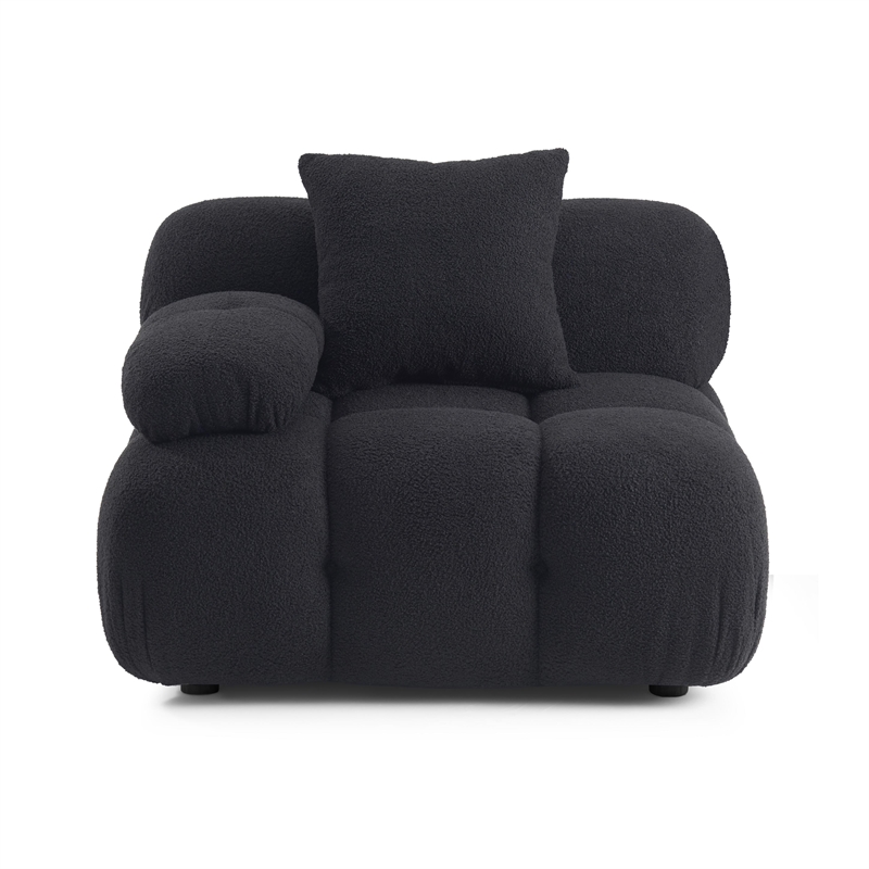 Pemberly Row Contemporary Black Vegan Shearling Modular Corner Chair