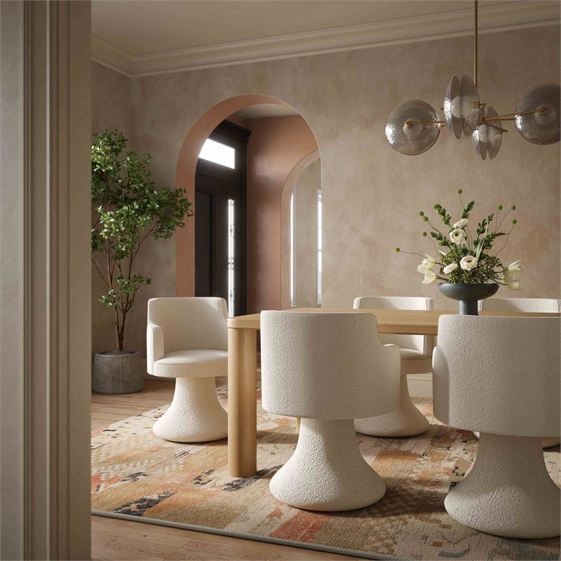 Pemberly Row Contemporary Cream Performance Boucle Swivel Dining Chair