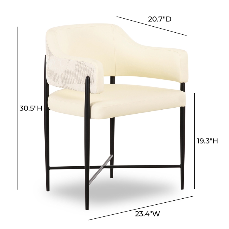 Pemberly Row Cream Vegan Leather and 2-Tone Jacquard Dining Chair