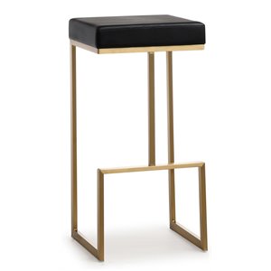 Pemberly Row 29.5&quot Leather and Steel Bar Stools in Black (Set of 2)