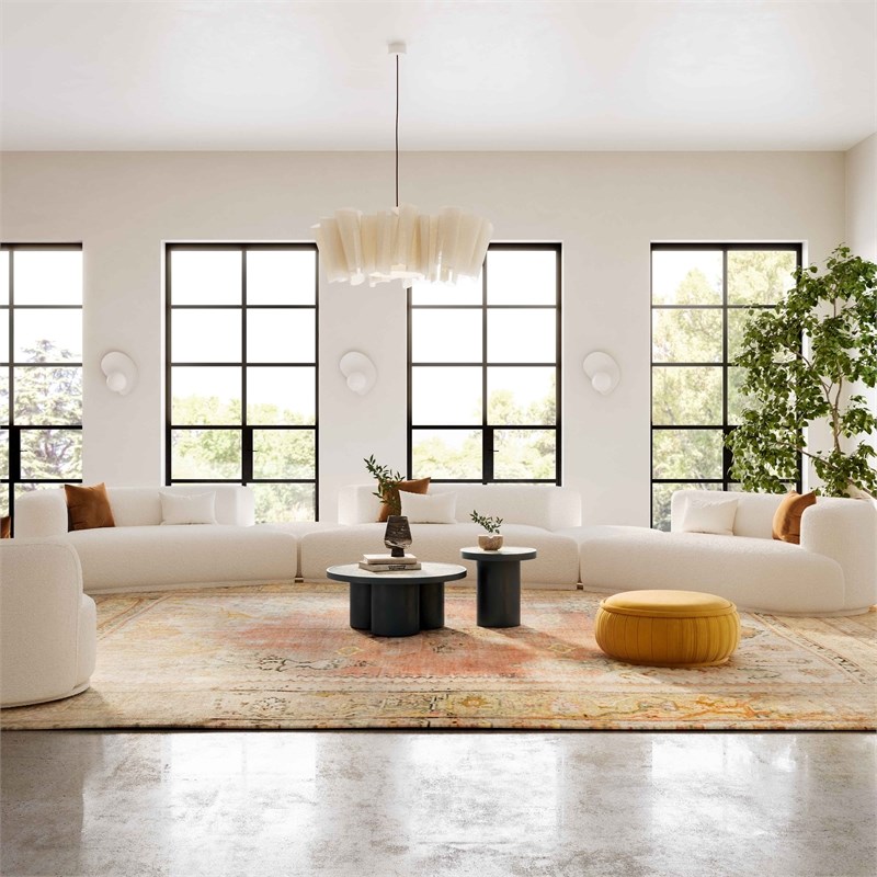 Pemberly Row Transitional Cream Boucle 5-Piece Modular Sectional