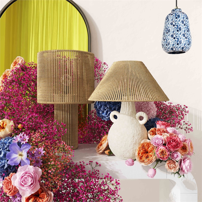 Pemberly Row Transitional Natural & White Ceramic Table Lamp