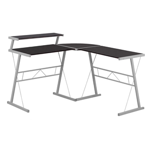 Pemberly Row Corner Computer Desk Home Office L-Shape Metal Brown Grey