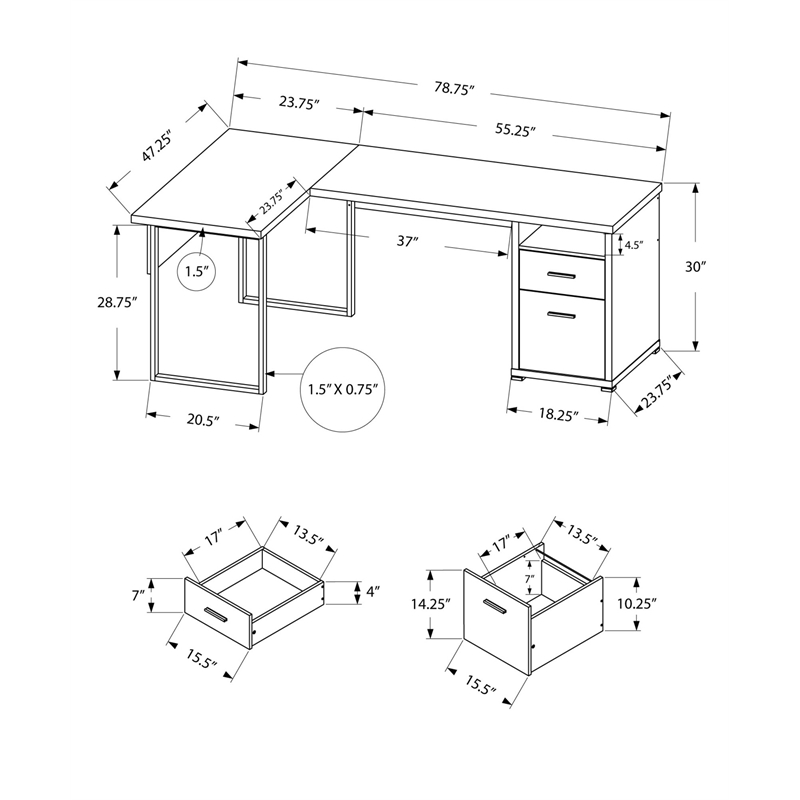 Pemberly Row Corner Computer Desk Home Office 80