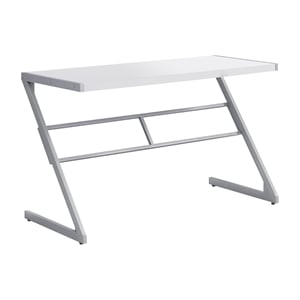 Pemberly Row Computer Desk Home Office Laptop 48&quotL Metal Laminate White Grey