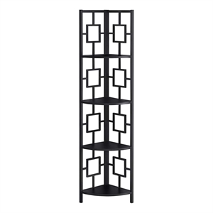 Pemberly Row Corner Bookshelf Etagere 4-Tier 62&quotH Office/Bedroom Metal Black