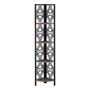 Pemberly Row Corner Bookshelf Etagere 4-Tier 62&quotH Office/Bedroom Metal Brown