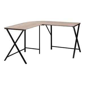 Pemberly Row Corner Computer Desk Home Office 55&quotL L-Shape Metal Brown