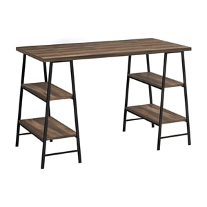 Pemberly Row Computer Desk Home Office Laptop Storage Shelves 48&quotL Metal Brown
