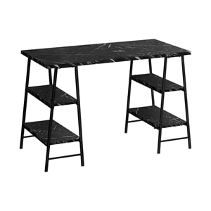 Pemberly Row Computer Desk Home Office Laptop 48&quotL Metal Black Marble Look