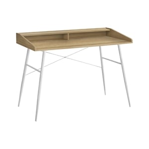 Pemberly Row Computer Desk Home Office Laptop Storage Shelves 48&quotL Metal Natural