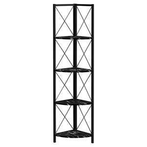 Pemberly Row Corner Bookshelf Etagere 4-Tier 60&quotH Office Metal Black Marble Look
