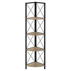 Pemberly Row Corner Bookshelf Etagere 4-Tier 60&quotH Office/Bedroom Metal Brown