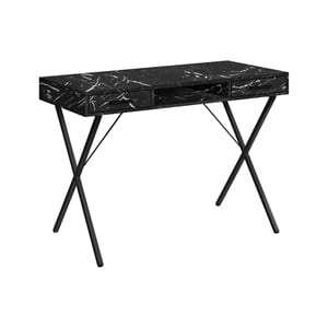 Pemberly Row 42&quotL Metal Computer Desk 42&quotL in Black Marble-Look Laminate