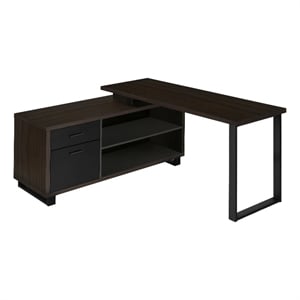 Pemberly Row Corner Computer Desk 72&quotL L-Shape Brown Laminate