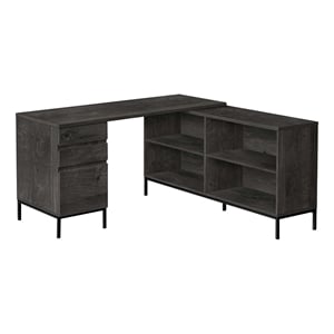 Pemberly Row Corner Computer Desk 60&quotL L-Shape in Grey Laminate