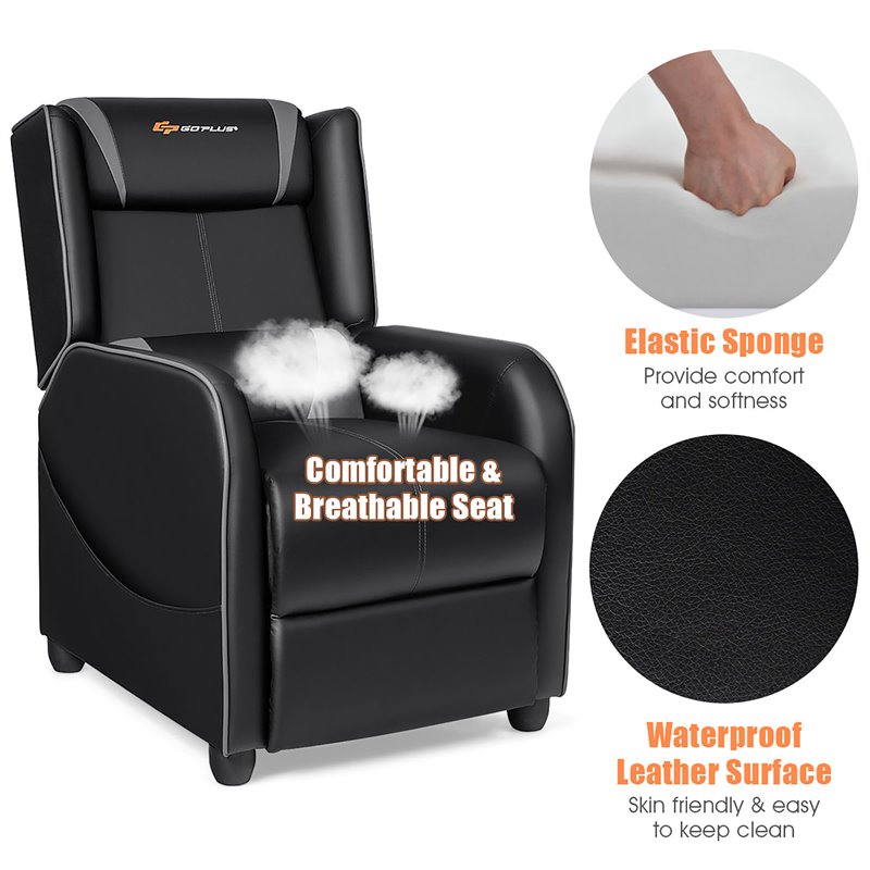 Pemberly Row Contemporary Faux Leather Massage Gaming Recliner Chair in Gray