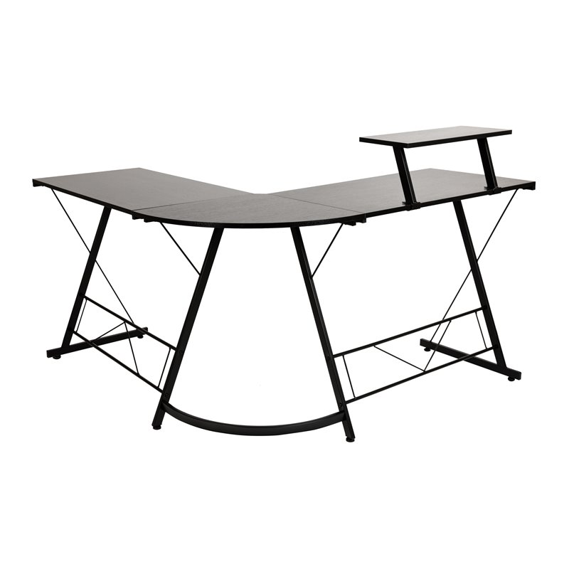 Pemberly Row L-Shaped Steel Metal Computer Gaming Desk in Black