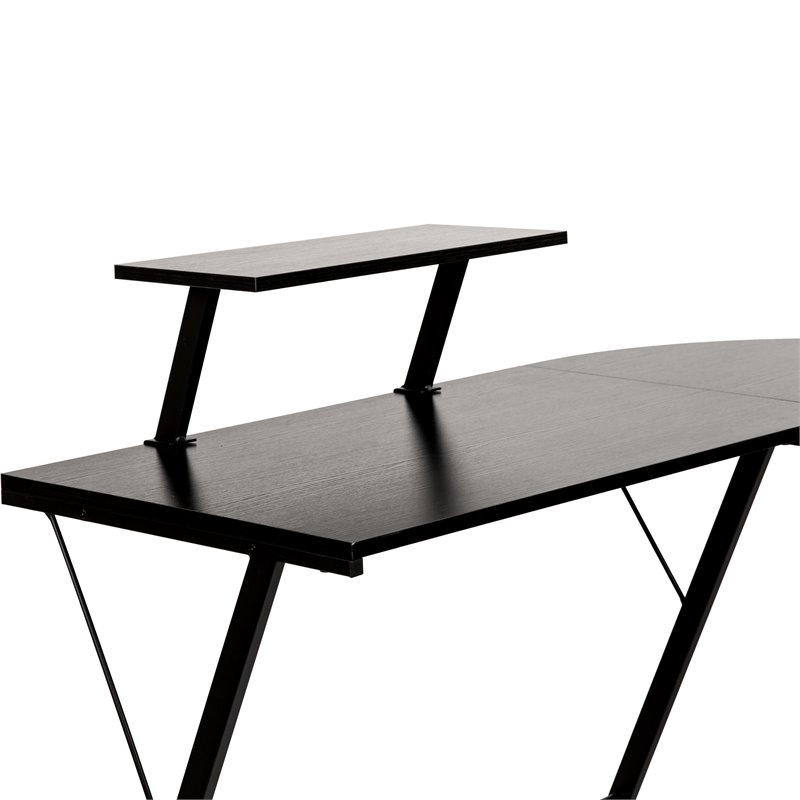 Pemberly Row L-Shaped Steel Metal Computer Gaming Desk in Black