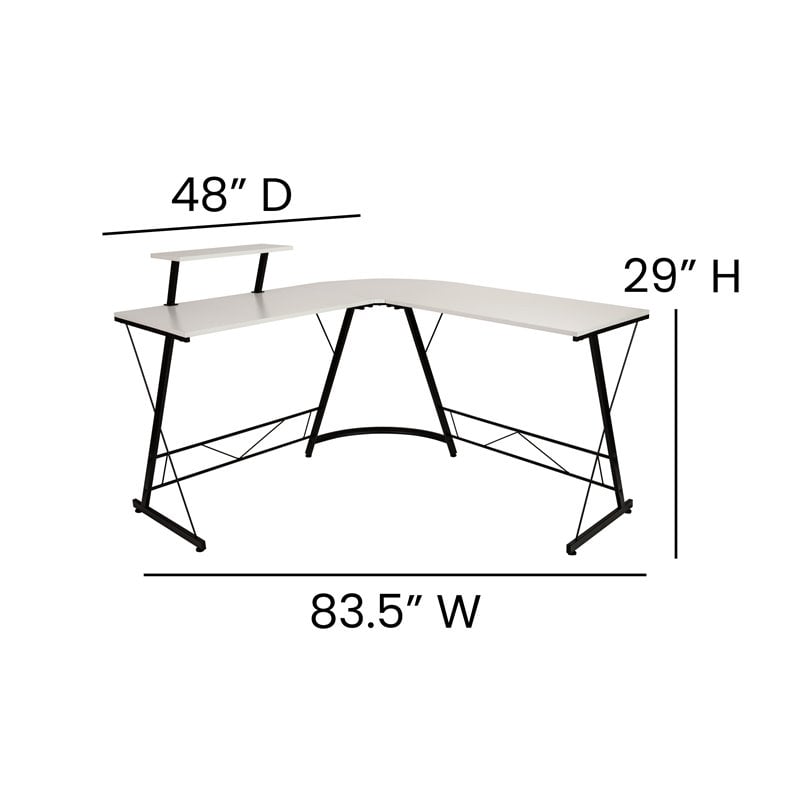 Pemberly Row L-Shaped Steel Metal Computer Gaming Desk in White/Black