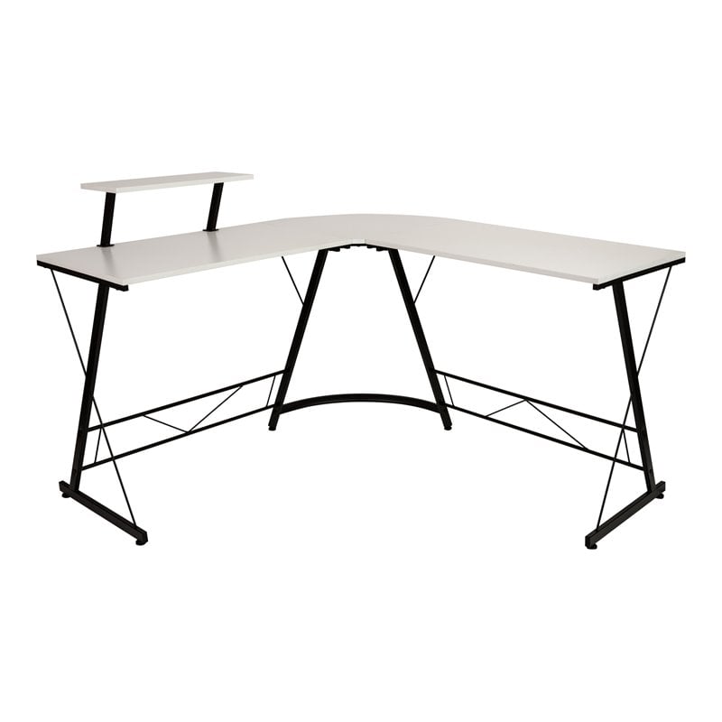 Pemberly Row L-Shaped Steel Metal Computer Gaming Desk in White/Black