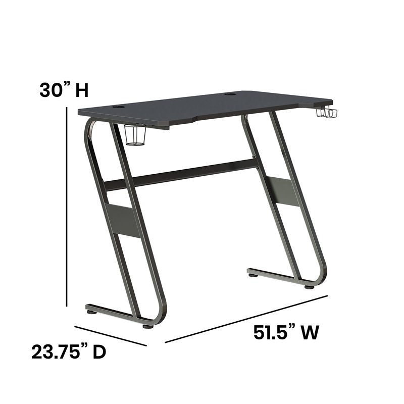Pemberly Row Engineered Wood and Steel Gaming Ergonomic Desk in Black
