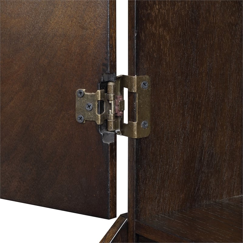 Pemberly Row Transitional Wood Dartboard Cabinet in Walnut Finish