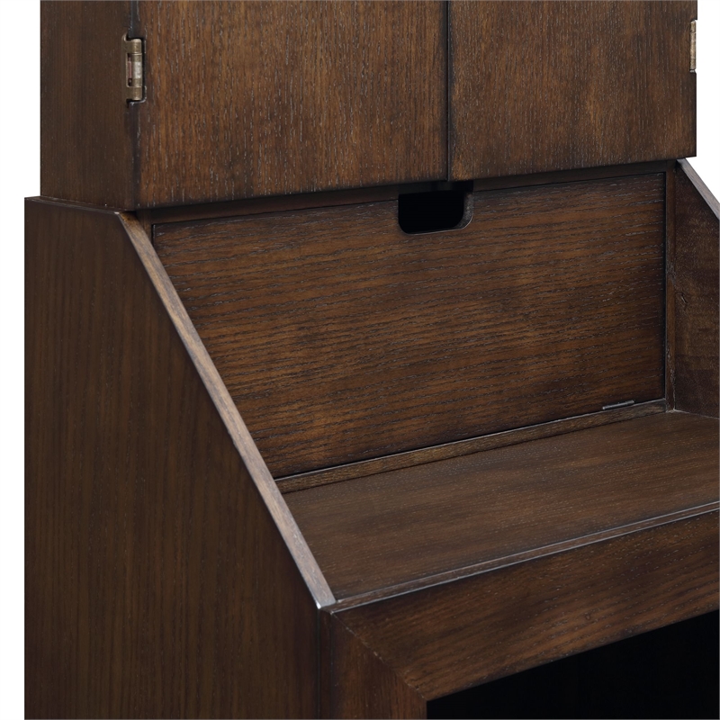 Pemberly Row Transitional Wood Dartboard Cabinet in Walnut Finish