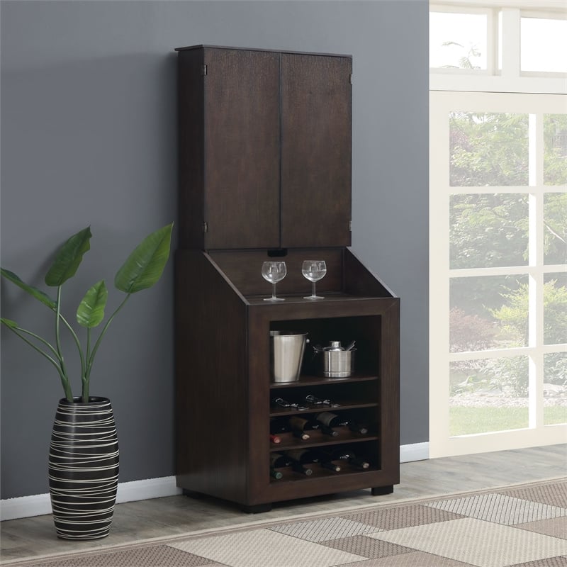 Pemberly Row Transitional Wood Dartboard Cabinet in Walnut Finish