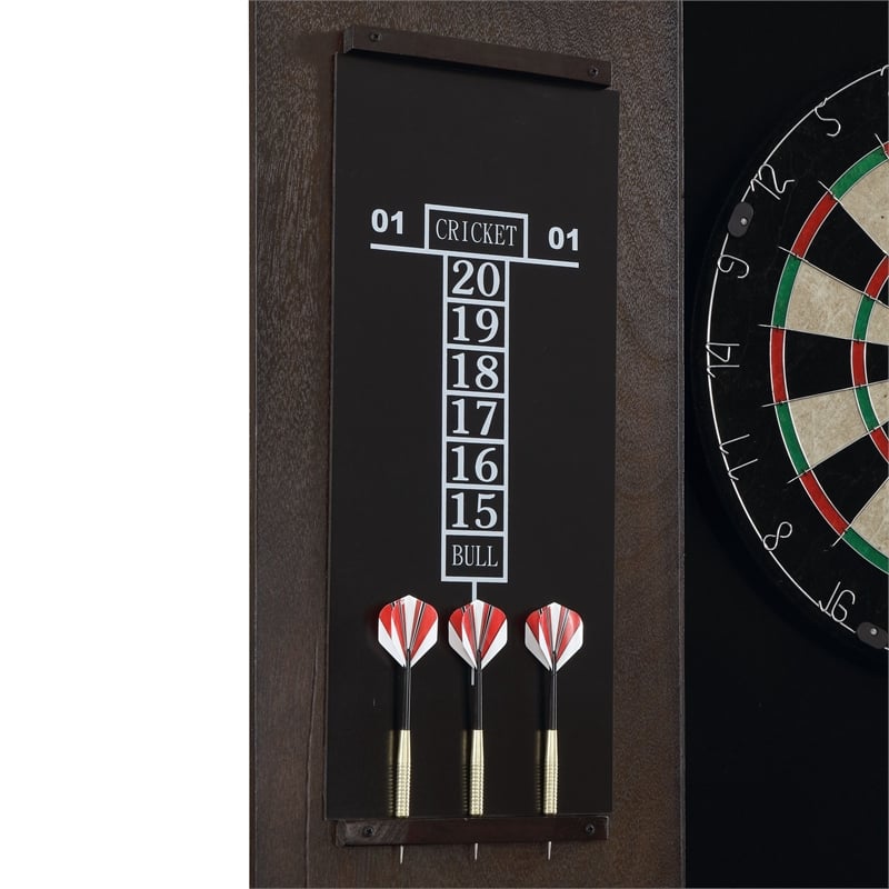 Pemberly Row Transitional Wood Dartboard Cabinet in Walnut Finish