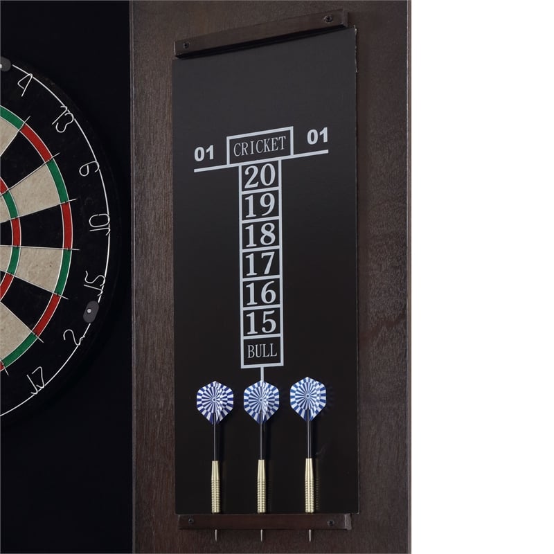 Pemberly Row Transitional Wood Dartboard Cabinet in Walnut Finish