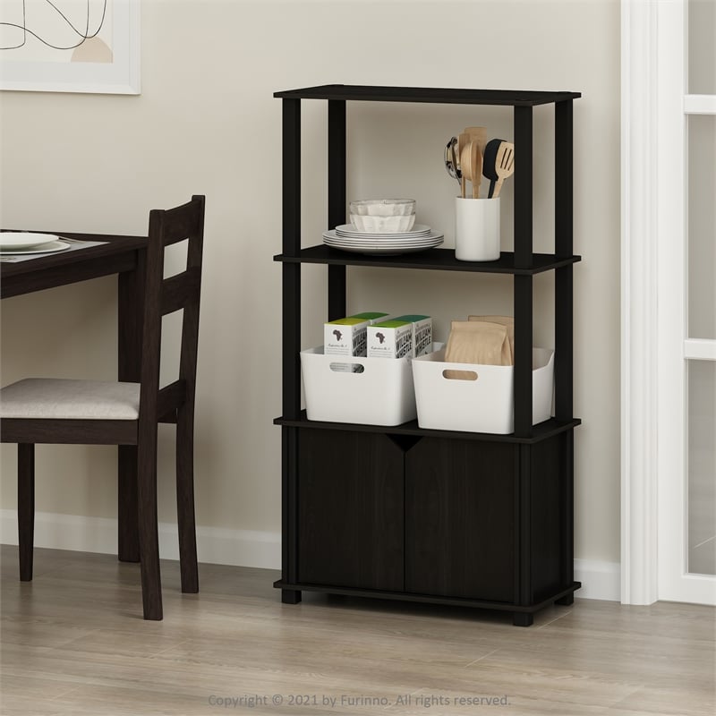 Pemberly Row 4-Tier Multipurpose Display Shelf with Door in Espresso/Black