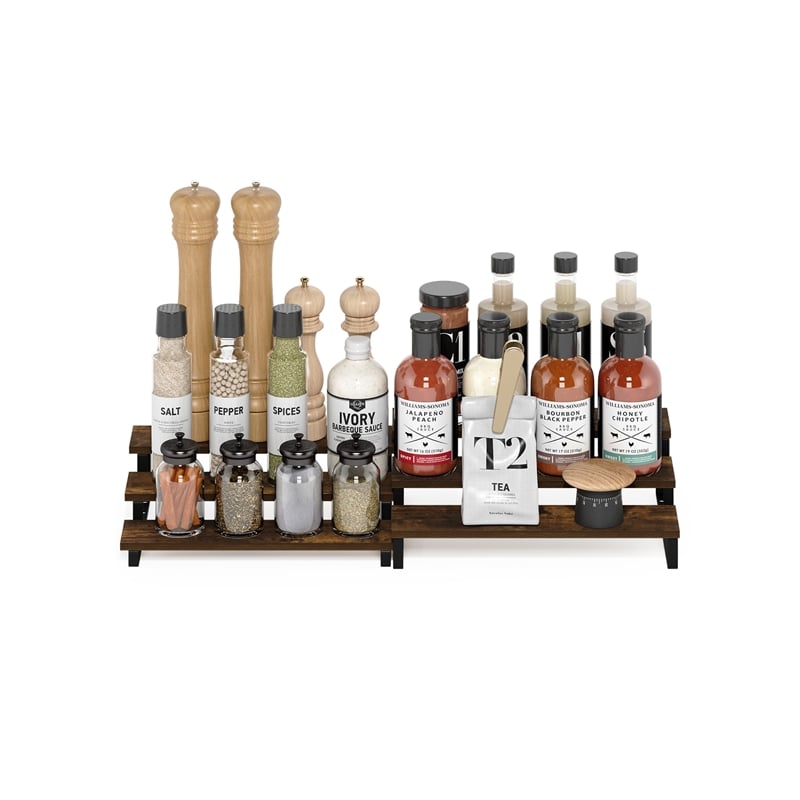 Pemberly Row 3-Tier Nestable Spice Rack Organizer in Set of 2 Amber Pine