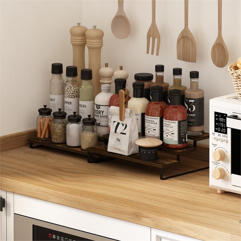 Pemberly Row 3-Tier Nestable Spice Rack Organizer in Set of 2 Amber Pine