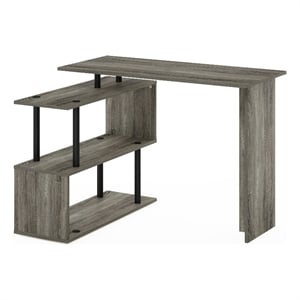 Pemberly Row L-Shape Computer Desk with 3-Tier Shelves in French Oak/Black