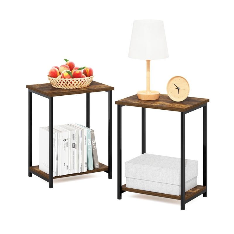 Pemberly Row Industrial Metal Frame End Table in 2-Pack in Amber Pine