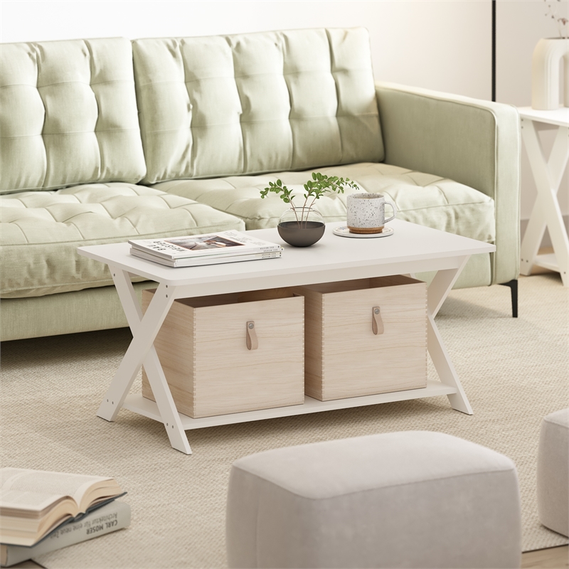 Pemberly Row Contemporary Criss-Crossed Coffee Table in White