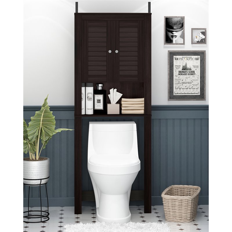 Pemberly Row Contemporary Engineered Wood Louver Door Bath Cabinet in Espresso