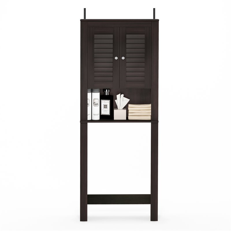 Pemberly Row Contemporary Engineered Wood Louver Door Bath Cabinet in Espresso
