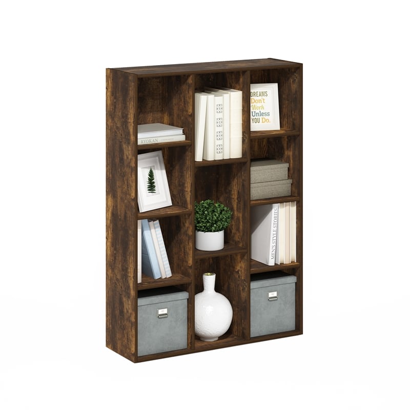 Pemberly Row 11-Cube Reversible Open Shelf Bookcase in Amber Pine