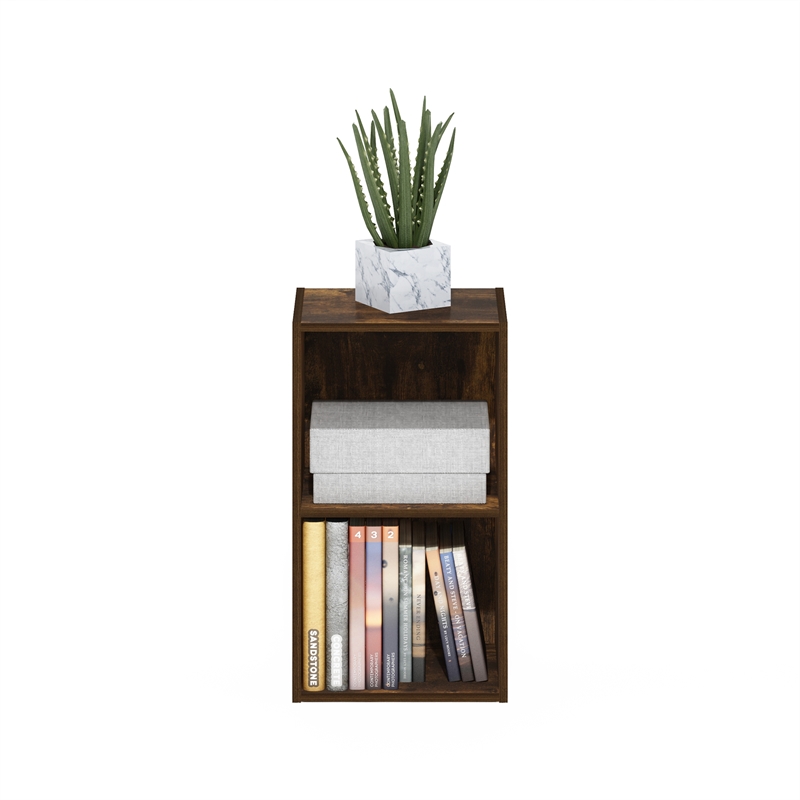 Pemberly Row Contemporary 2-Tier Open Shelf Bookcase in Amber Pine