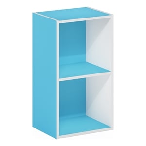 Pemberly Row Contemporary 2-Tier Open Shelf Bookcase in Light Blue/White