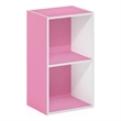 Pemberly Row Contemporary 2-Tier Open Shelf Bookcase in Pink/White
