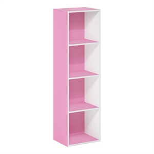 Pemberly Row Contemporary 4-Tier Open Shelf Bookcase in Pink/White