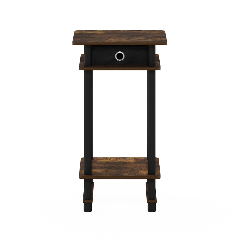 Pemberly Row Turn-N-Tube Tall End Table with Bin in Amber Pine/Black